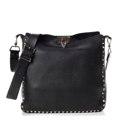 Valentino Garavani Pebbled Calfskin Large Rockstud Flip-Lock Messenger Bag Black 1 of 15
