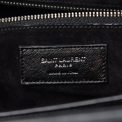 Saint Laurent Calfskin Crocodile Embossed Medium Trois Class Tote Black 6 of 9