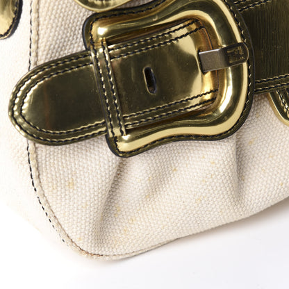 Fendi Canvas Metallic Calfskin B Bis Flap Bag Natural Gold 10 of 17
