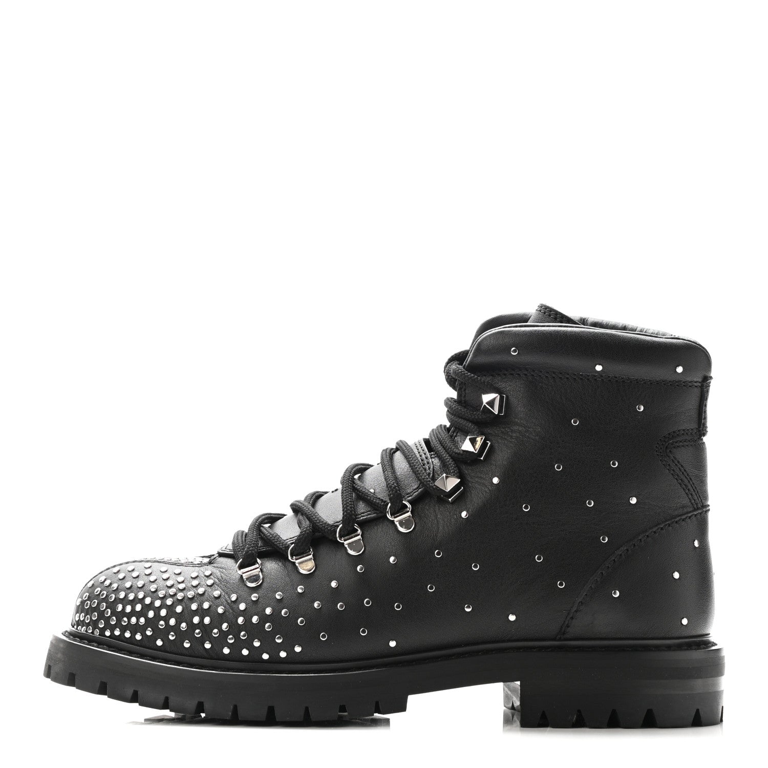 Valentino Garavani Calfskin Rockstud Studded Combat Boots 37 Black 1 of 8