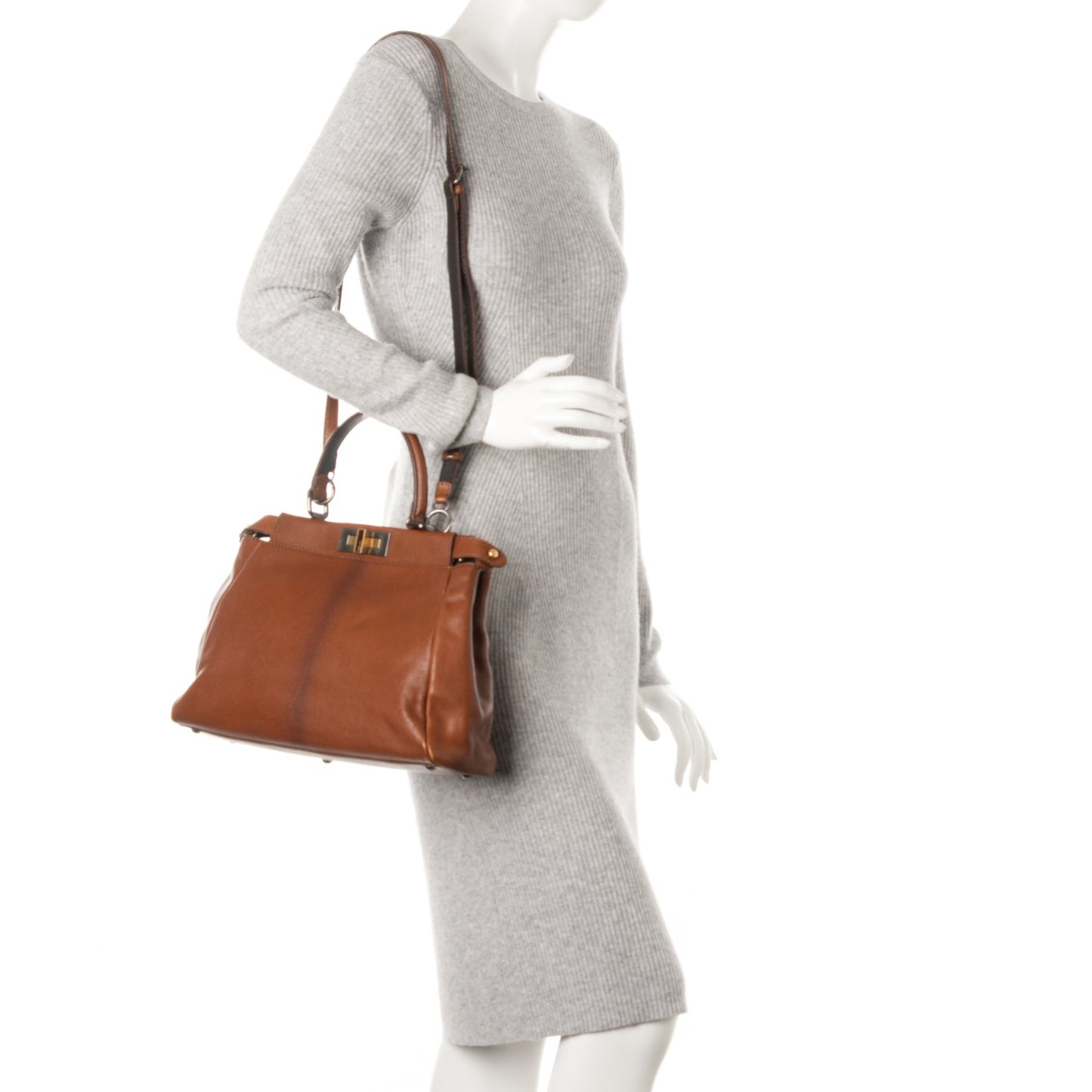 Goatskin Zucca Medium Peekaboo Iconic Satchel Cuoio Tobacco Moro