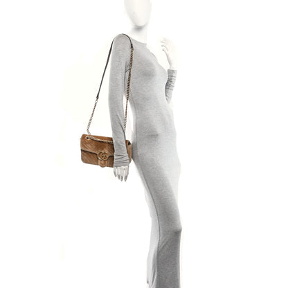 Gucci Velvet Matelasse Medium GG Marmont Shoulder Bag Taupe 2 of 10