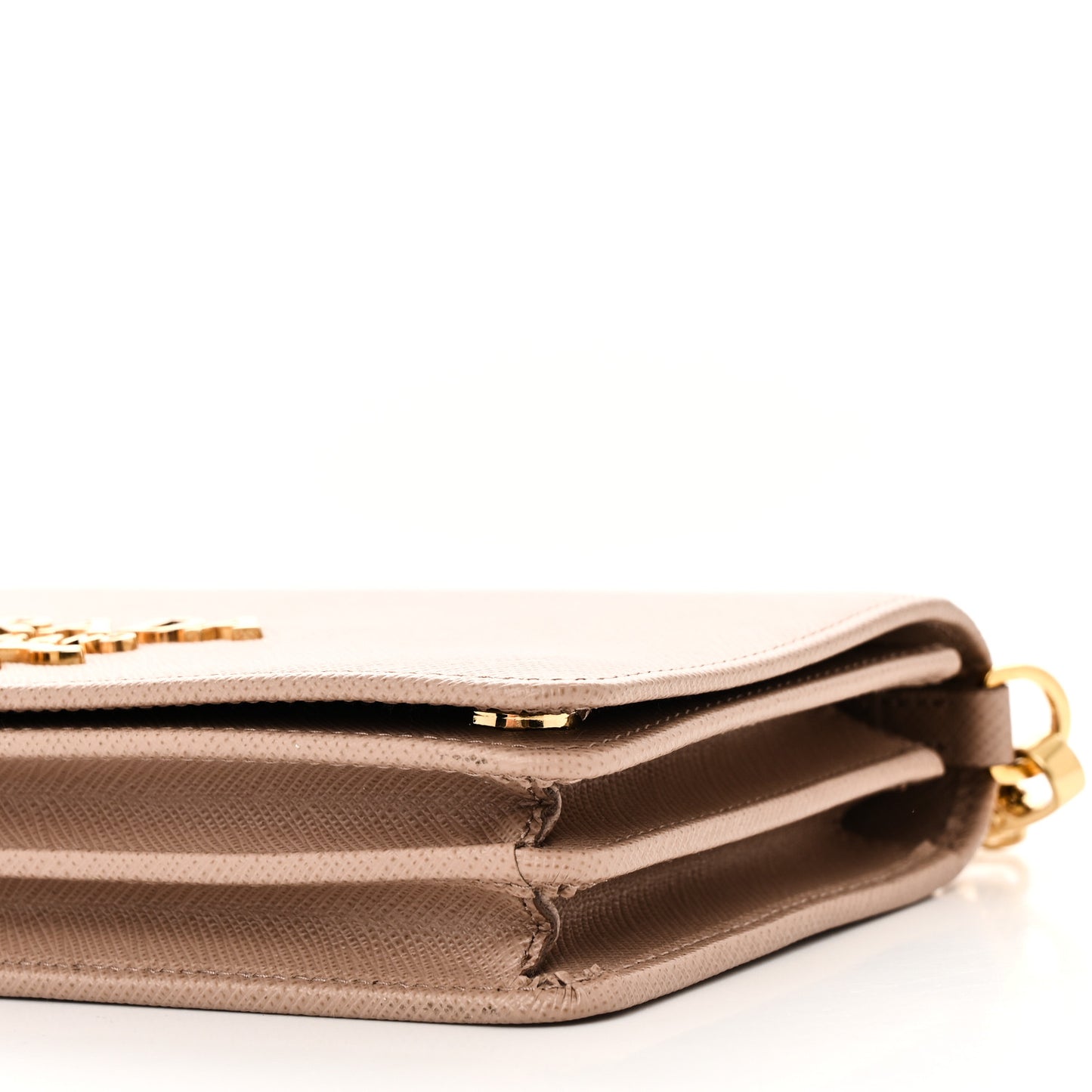 Saffiano Lux Metal Logo Mini Flap Chain Shoulder Bag Cammeo