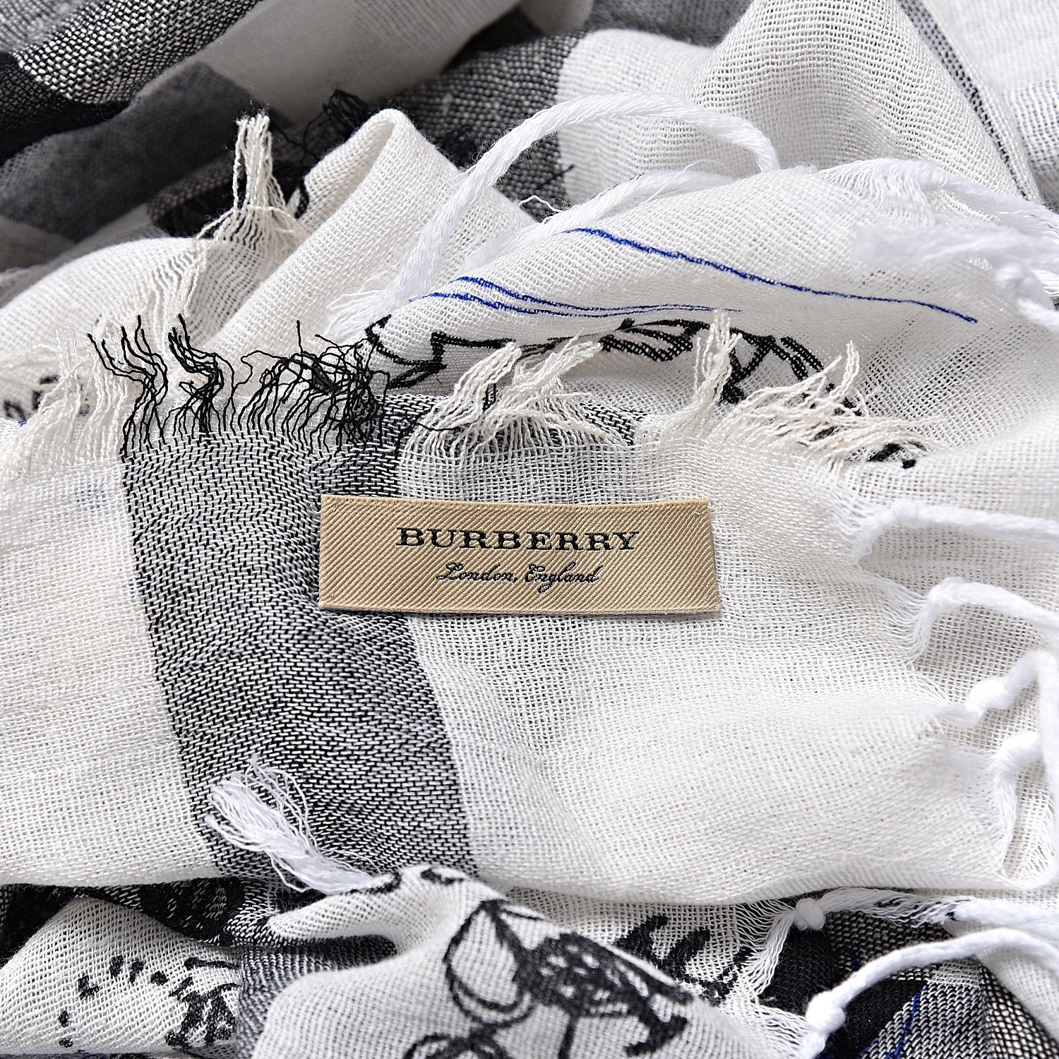 Burberry Silk Cotton Mega Check Doodle Text Scarf Ink Blue 3 of 3