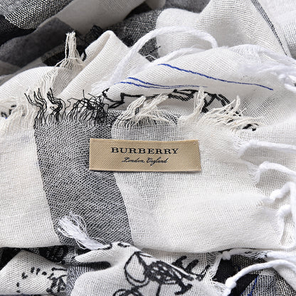 Burberry Silk Cotton Mega Check Doodle Text Scarf Ink Blue 3 of 3