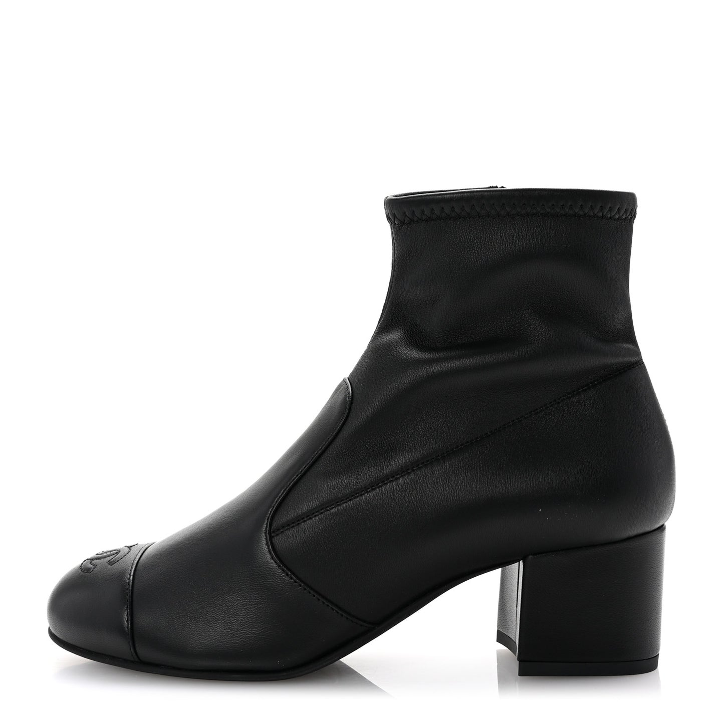 Stretch Lambskin Cap Toe CC Short Boots 37.5 Black