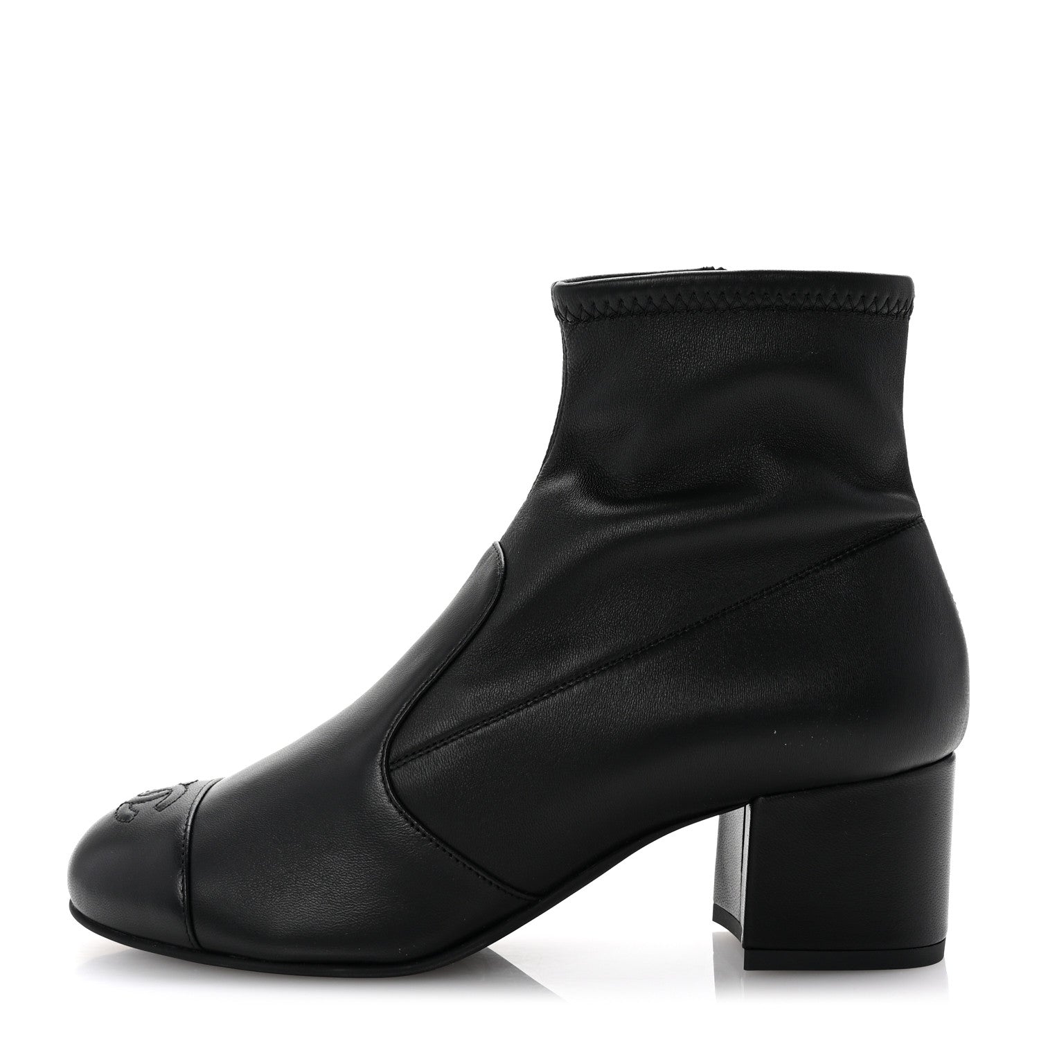 Chanel Stretch Lambskin Cap Toe CC Short Boots 37.5 Black 1 of 9