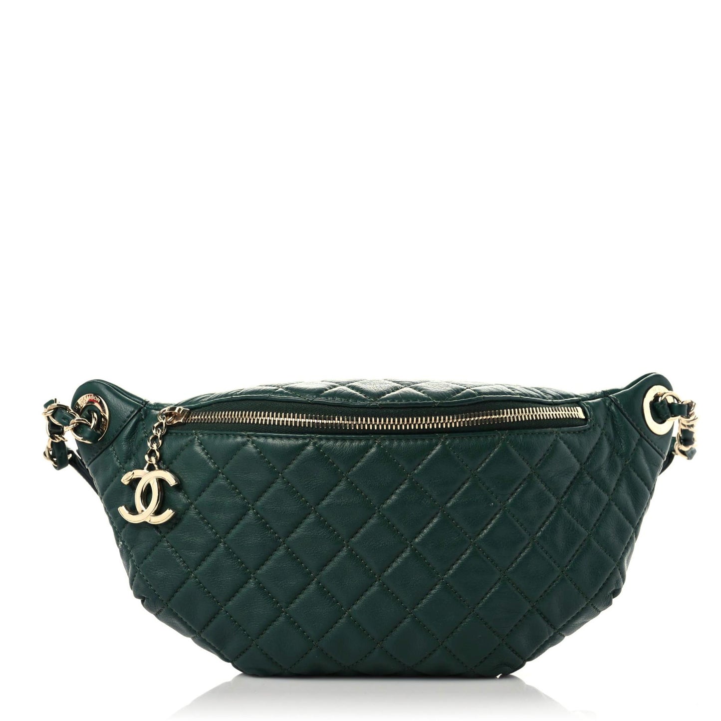 Calfskin Quilted Banane Waist Bag Fanny Pack Dark Green