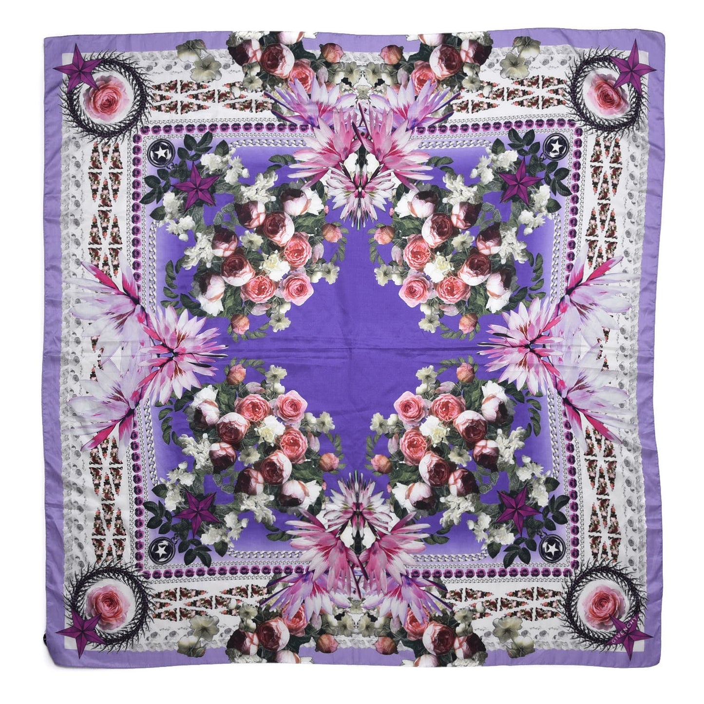 Cotton Silk Paradise Flowers Scarf Purple