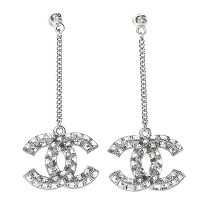 Chanel Baguette Crystal CC Drop Earrings Silver 1 of 4