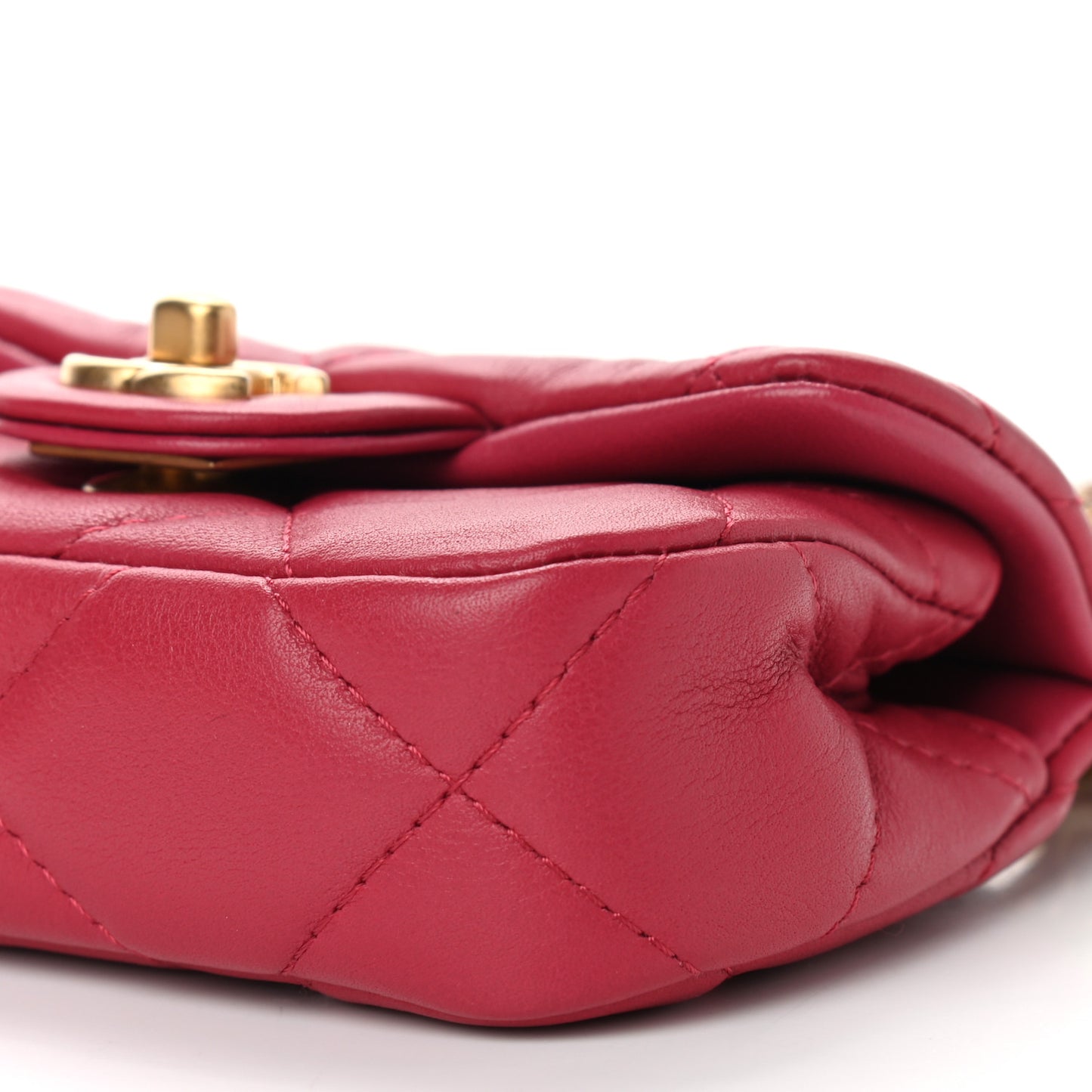 Calfskin Quilted Lady Handle Flap Card Holder With Chain Dark Pink