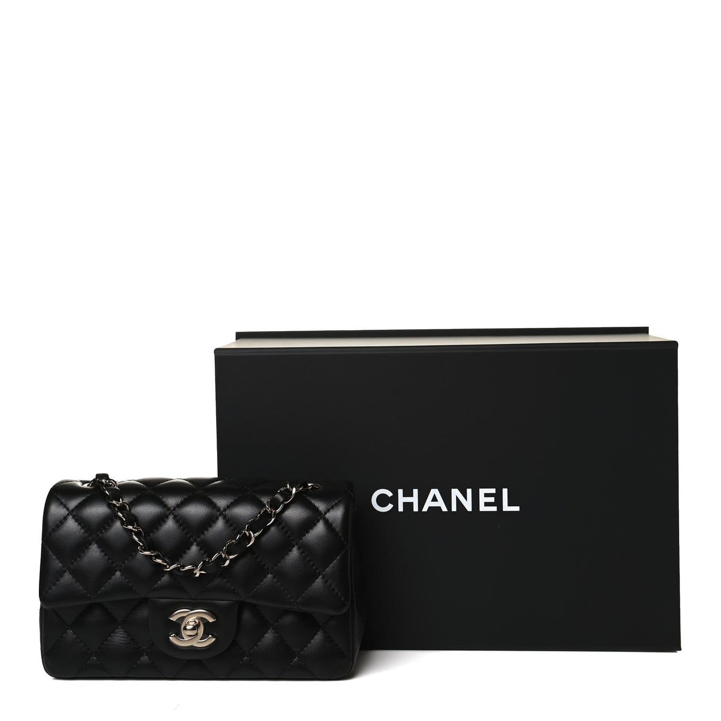 Lambskin Quilted Mini Rectangular Flap Black