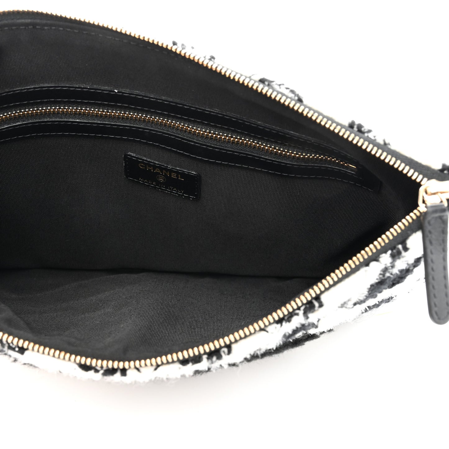 Tweed Shearling Quilted Chanel Cosmetic Pouch White Black