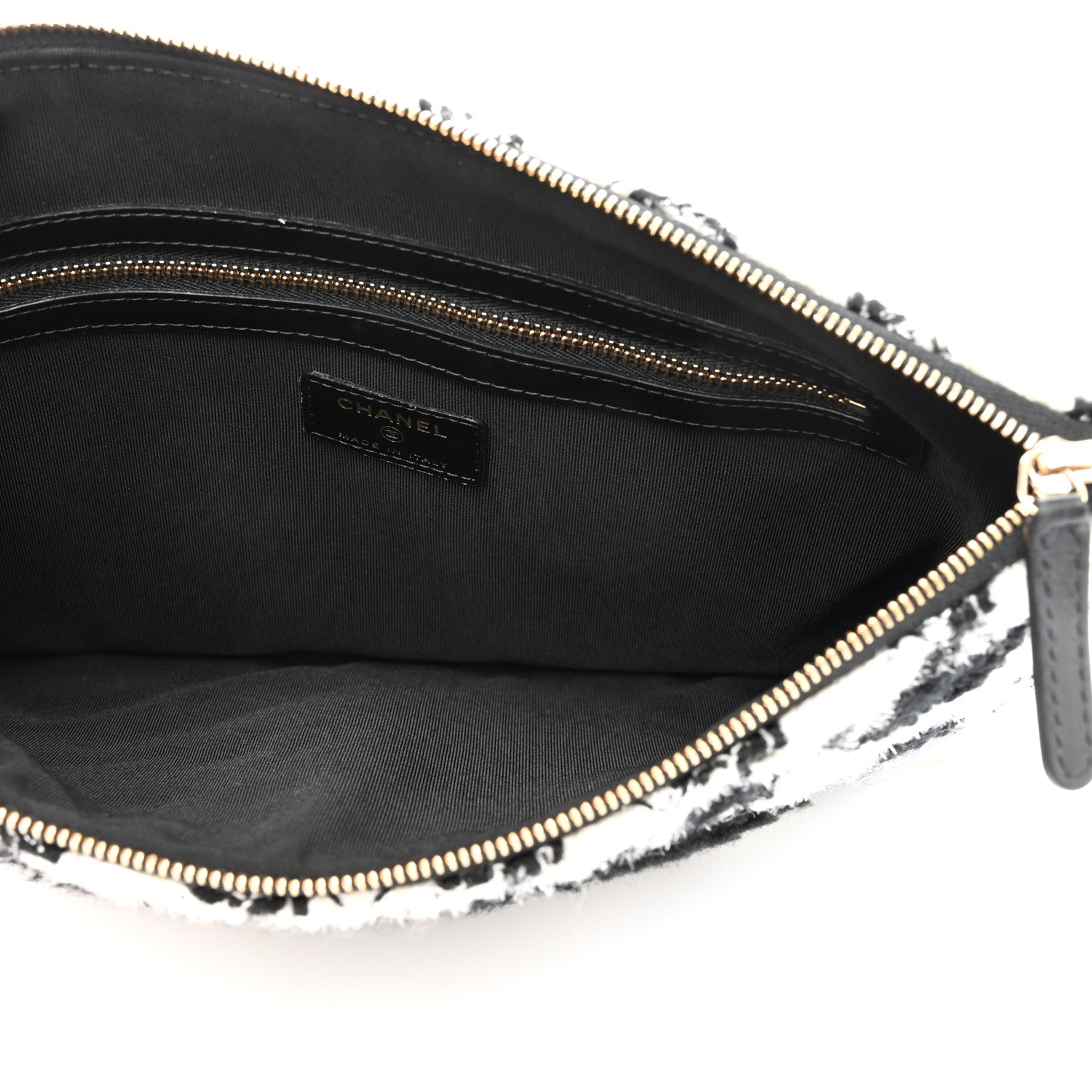 Chanel Tweed Shearling Quilted Chanel Cosmetic Pouch White Black 6 of 9