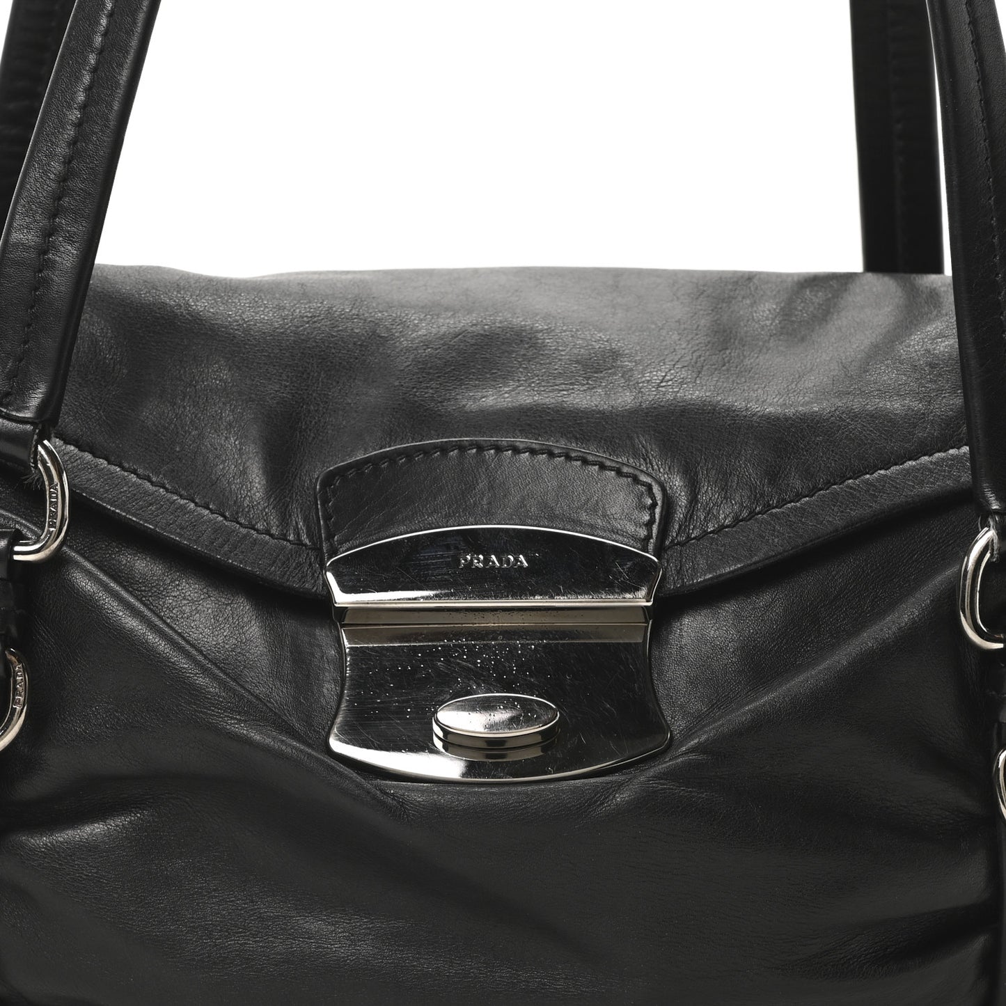 Vitello Belt Easy Foldover Pushlock Satchel Black