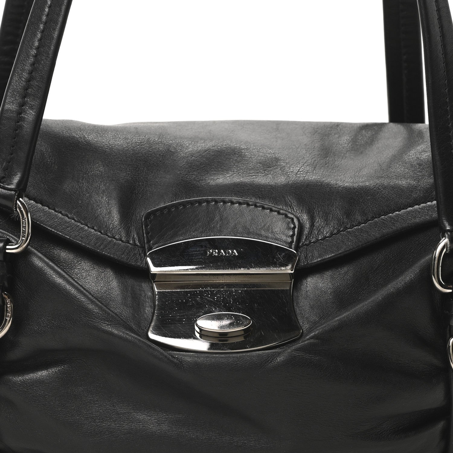 Prada Vitello Belt Easy Foldover Pushlock Satchel Black 7 of 9
