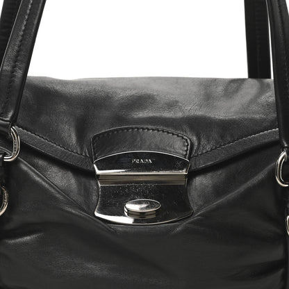 Prada Vitello Belt Easy Foldover Pushlock Satchel Black 7 of 9