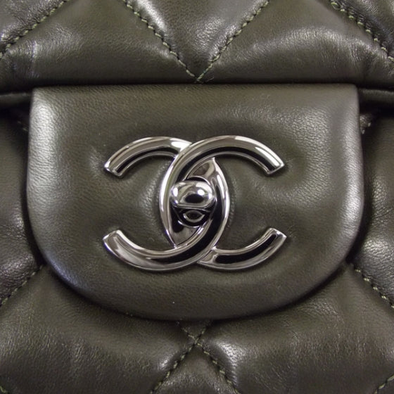 Lambskin Quilted 3 Flap Bag Dark Khaki