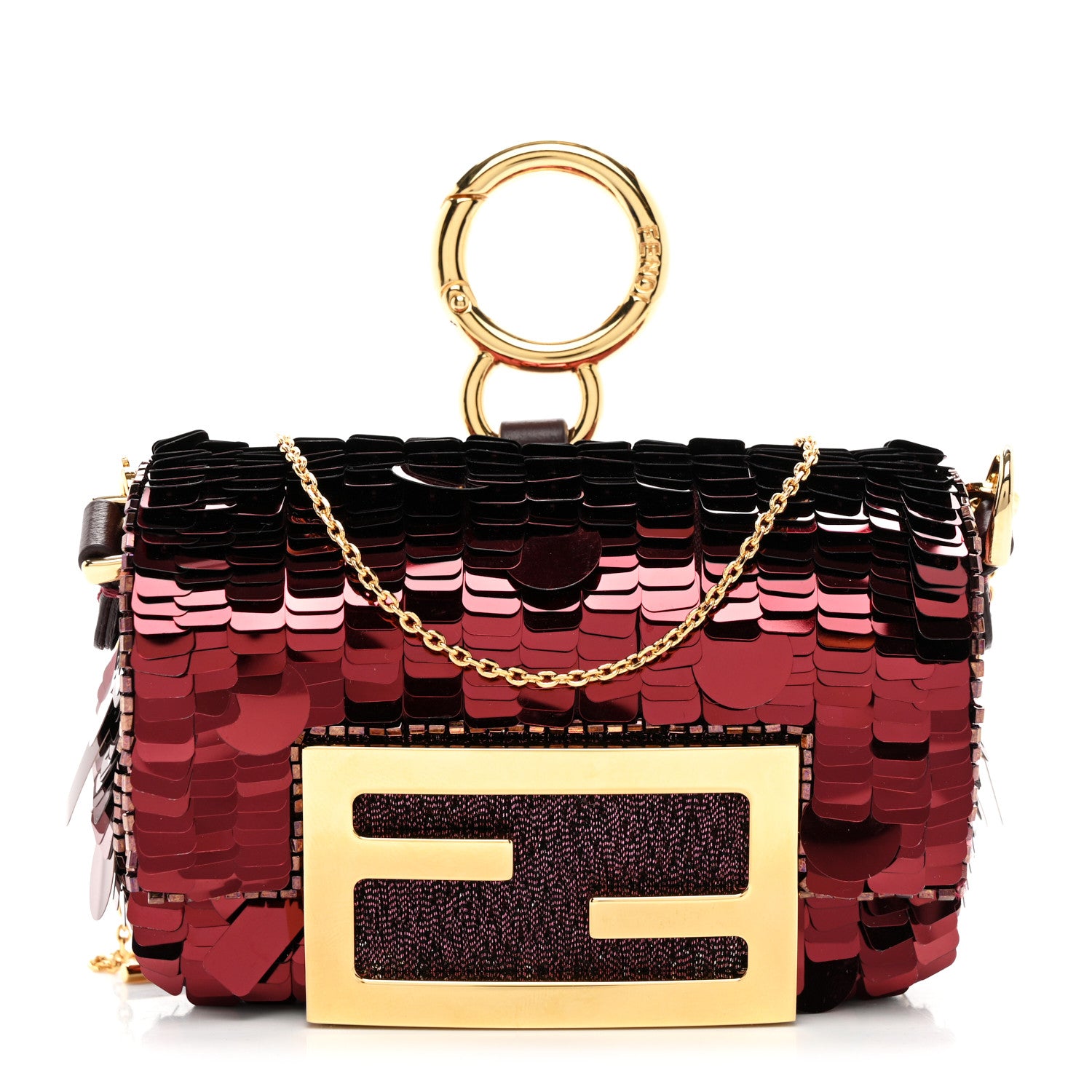 Fendi Sequin Paillettes Shiny Nappa Sex and the City Nano Maxi Buckle Baguette Charm Ciclamino Pilar 1 of 11