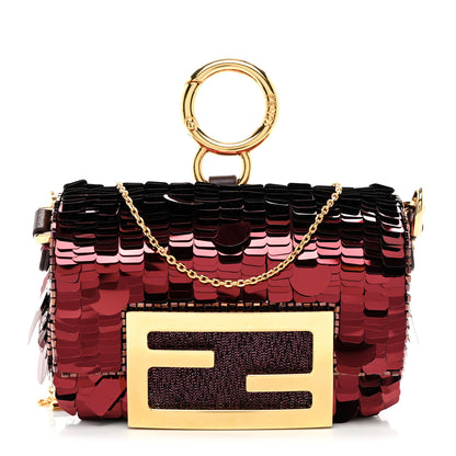 Fendi Sequin Paillettes Shiny Nappa Sex and the City Nano Maxi Buckle Baguette Charm Ciclamino Pilar 1 of 11