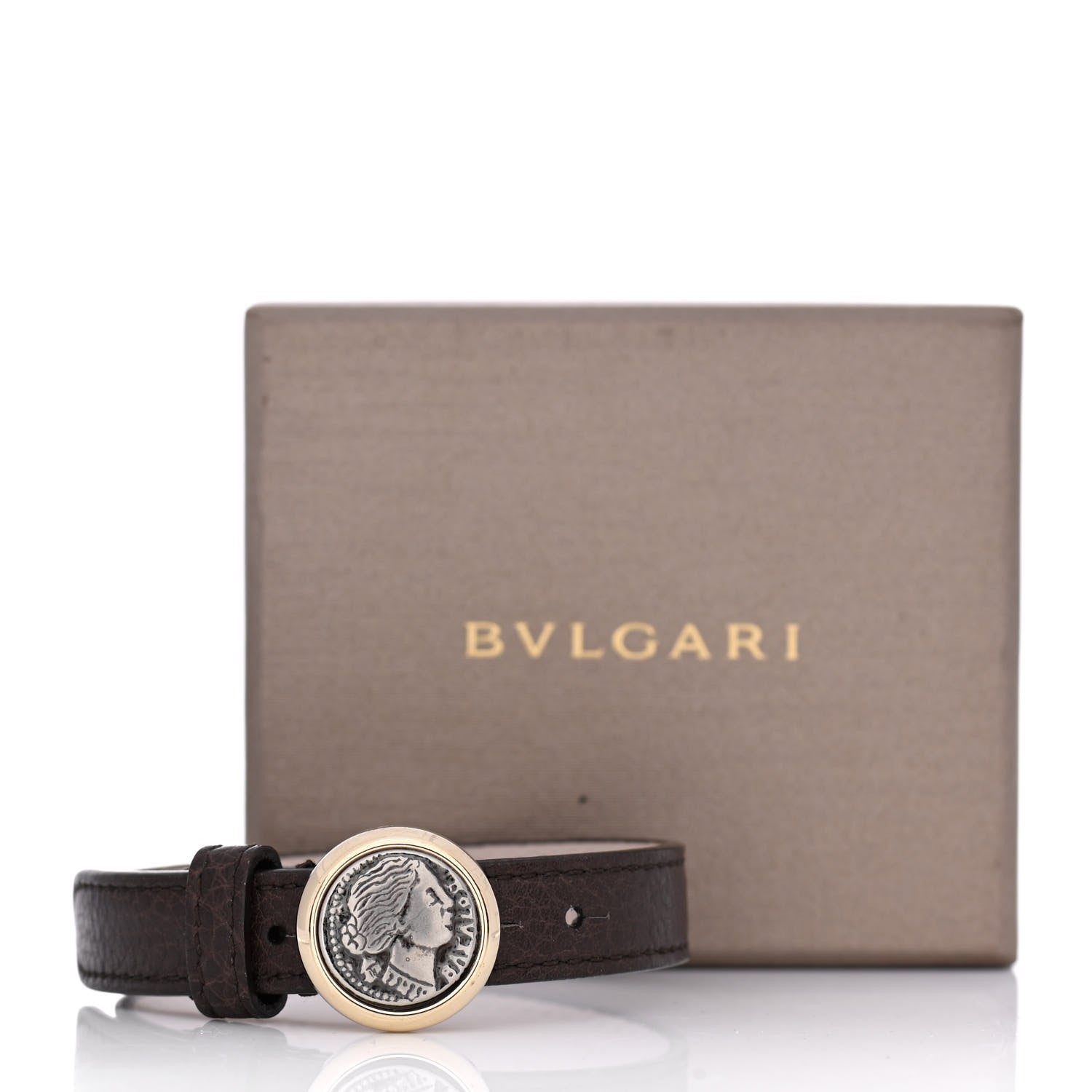 Bulgari Calfskin Monete Single Wrap Bracelet Brown 7 of 7