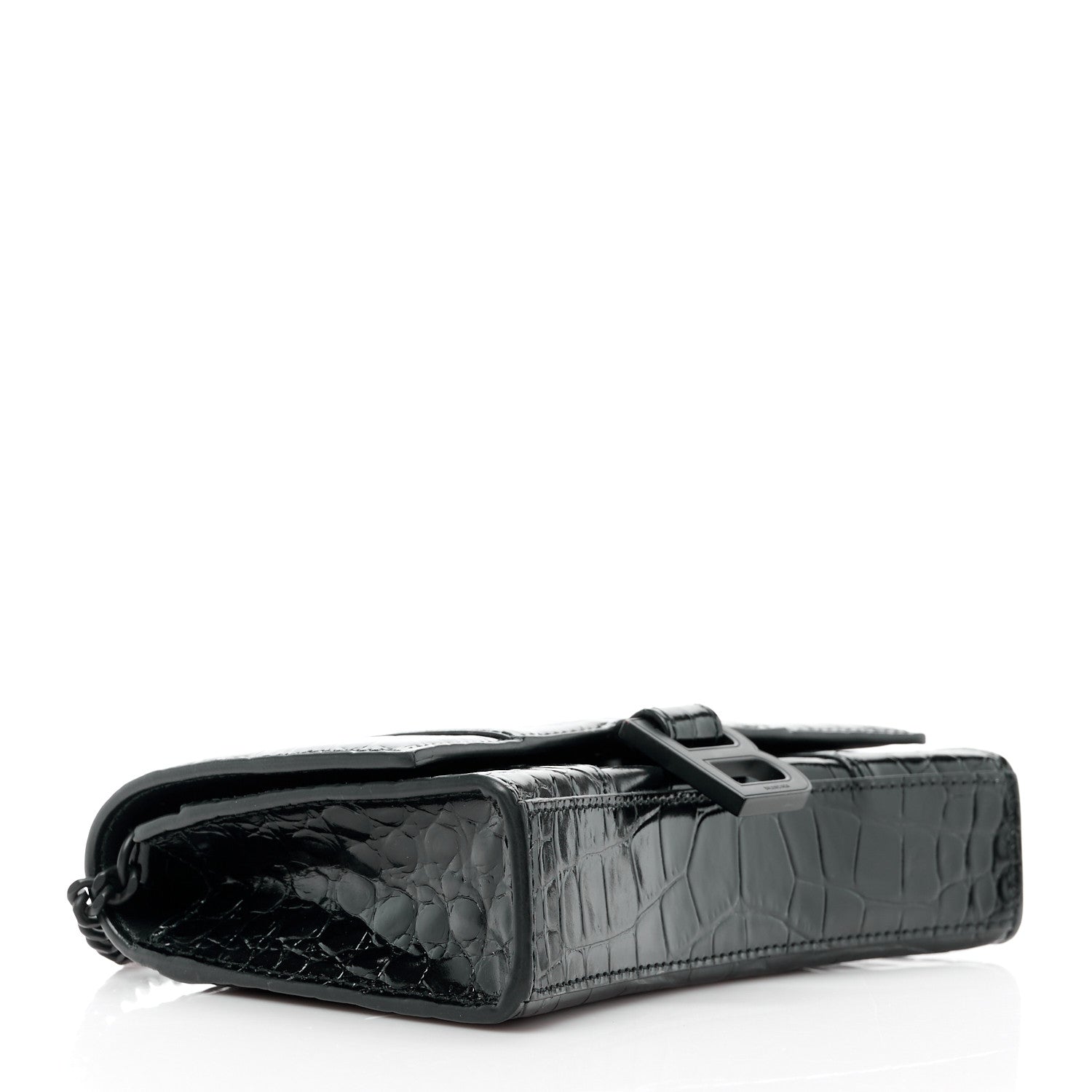 Balenciaga Shiny Calfskin Monochrome Crocodile Embossed Hourglass Wallet On Chain Black 4 of 11