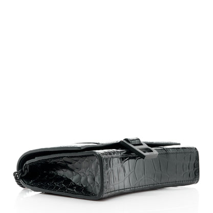 Balenciaga Shiny Calfskin Monochrome Crocodile Embossed Hourglass Wallet On Chain Black 4 of 11