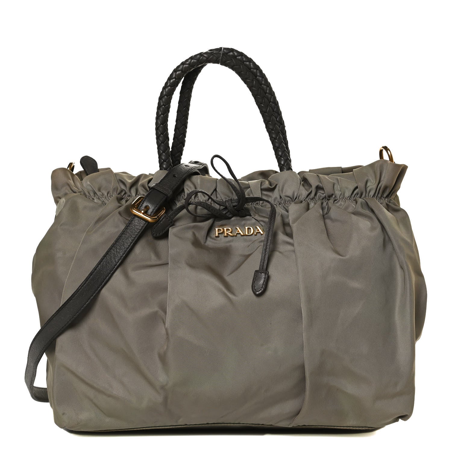 Prada Tessuto Nylon Nappa Braided Top Handle Tote Grey 1 of 16