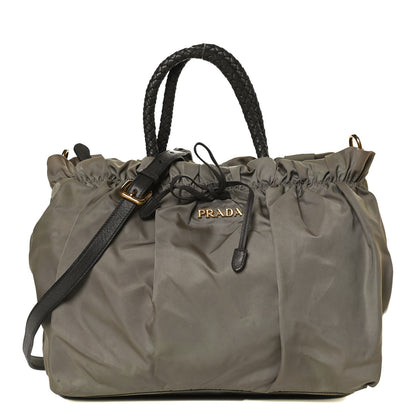 Prada Tessuto Nylon Nappa Braided Top Handle Tote Grey 1 of 16
