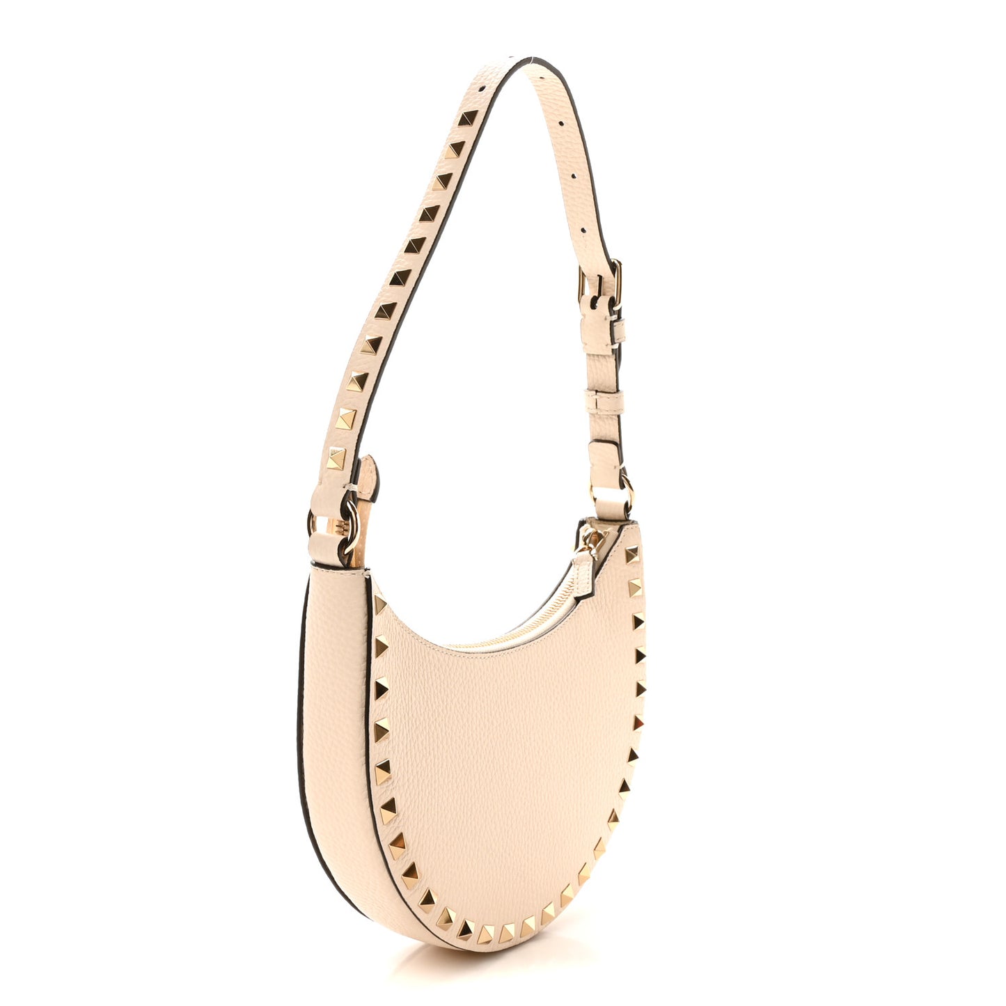 Grainy Calfskin Mini Rockstud Hobo Ivory