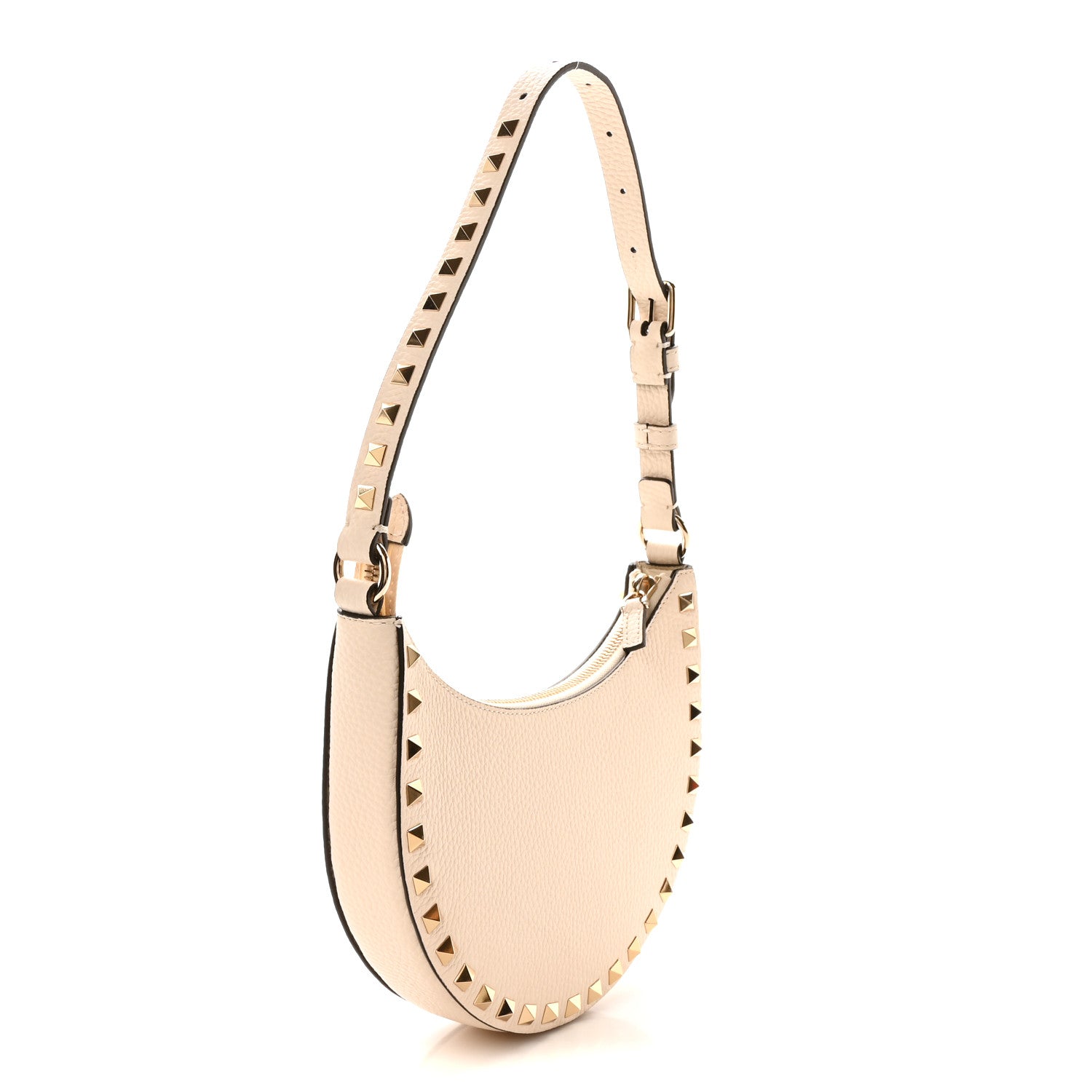 Valentino Garavani Grainy Calfskin Mini Rockstud Hobo Ivory 3 of 10