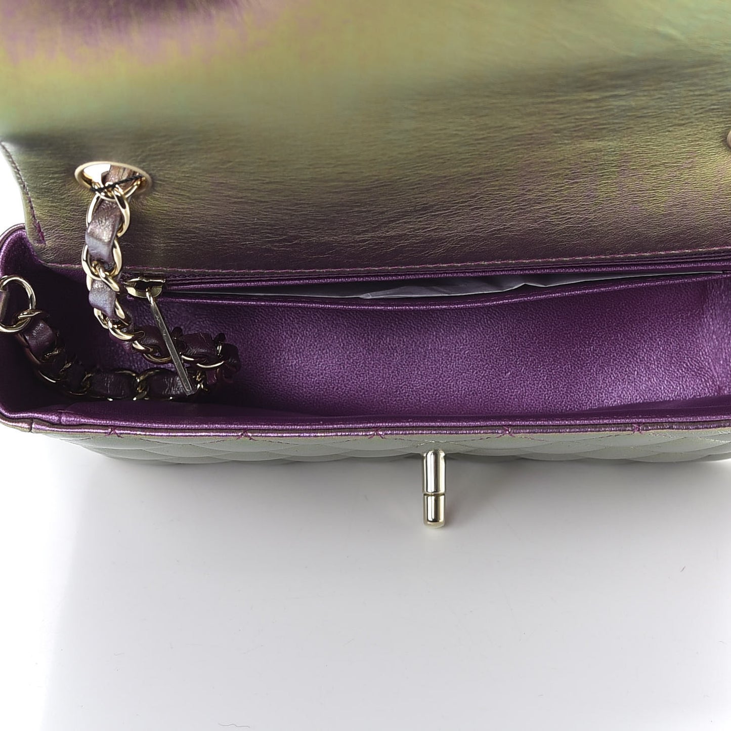 Iridescent Lambskin Quilted Mini Rectangular Flap Purple