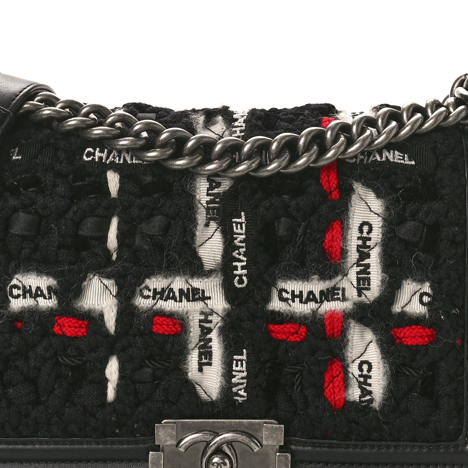 Chanel Lambskin Tweed Logo Embroidered Medium Boy Flap White Red Black 8 of 13