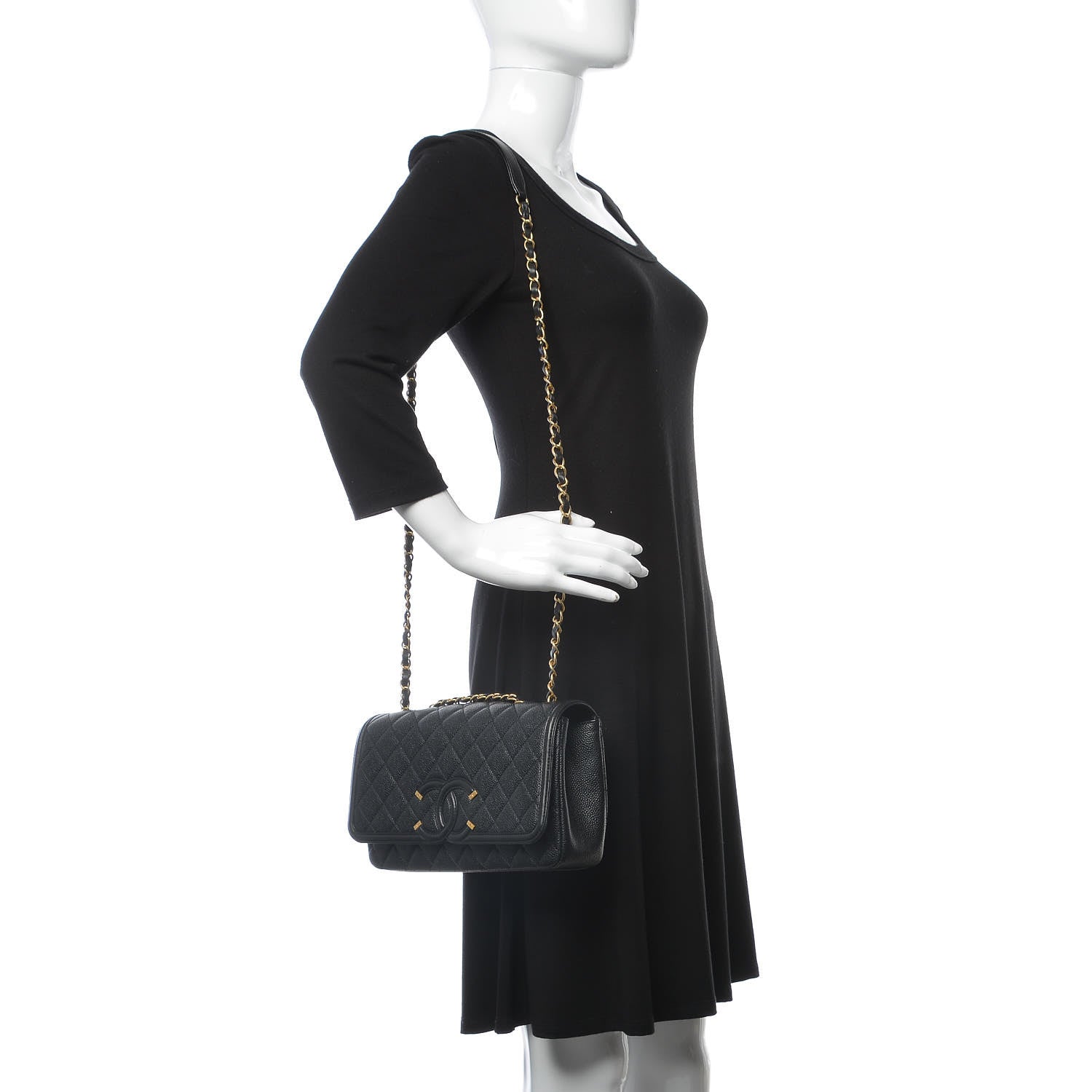 Chanel Caviar Quilted Medium CC Filigree Flap Black 2 of 9