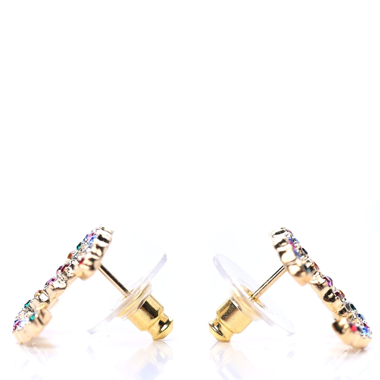 Chanel Crystal Over The Rainbow CC Earrings Gold Multicolor 3 of 4
