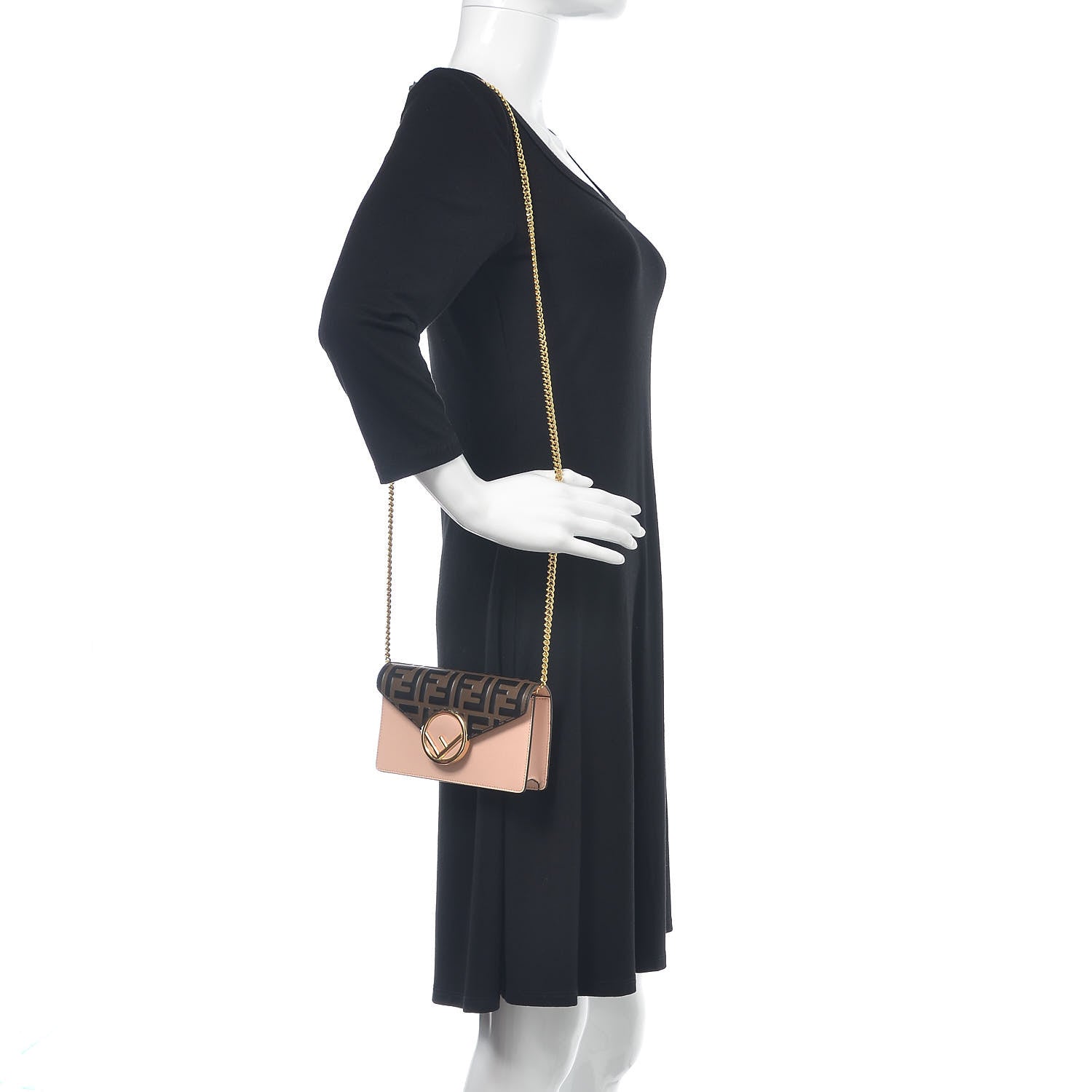 Fendi Vitello Cruise F is Fendi Bi-Color FF 1974 Embossed Envelope Belt Bag Maya Black Light Rose 5 of 13