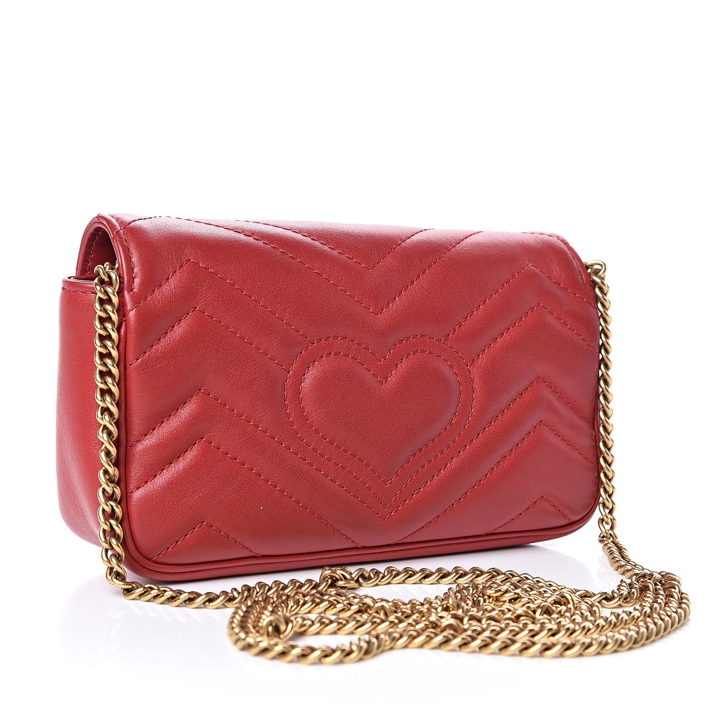 Calfskin Matelasse Super Mini GG Marmont Shoulder Bag Hibiscus Red