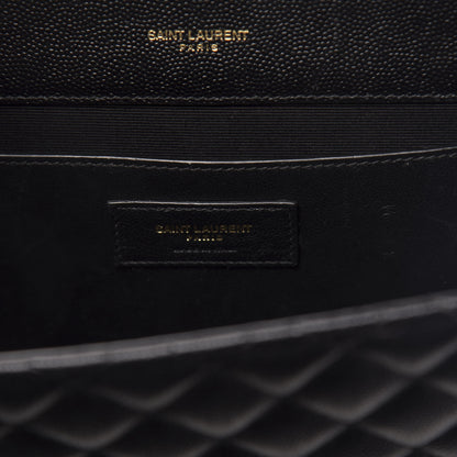 Saint Laurent Grain De Poudre Textured Mixed Matelasse Triquilt Medium Monogram Satchel Black 6 of 9