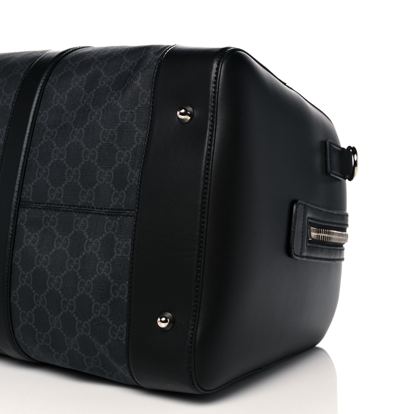 Soft GG Supreme Monogram Appia Calfskin Web Large Carry On Duffle Bag Black Grey