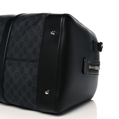 Gucci Soft GG Supreme Monogram Appia Calfskin Web Large Carry On Duffle Bag Black Grey 10 of 11