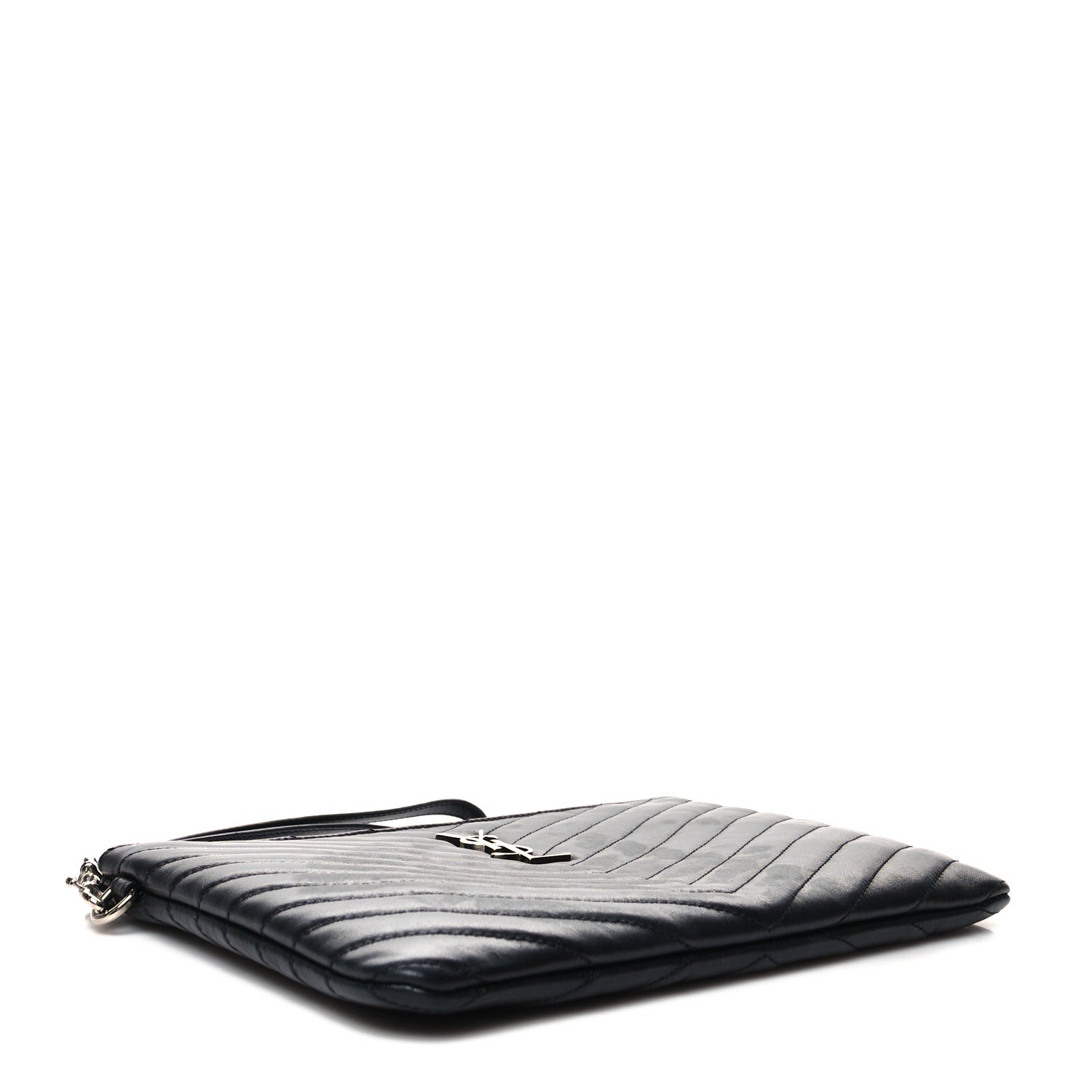 Saint Laurent Calfskin Matelasse Chevron Monogram A5 Wristlet Black 4 of 10