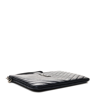 Saint Laurent Calfskin Matelasse Chevron Monogram A5 Wristlet Black 4 of 10