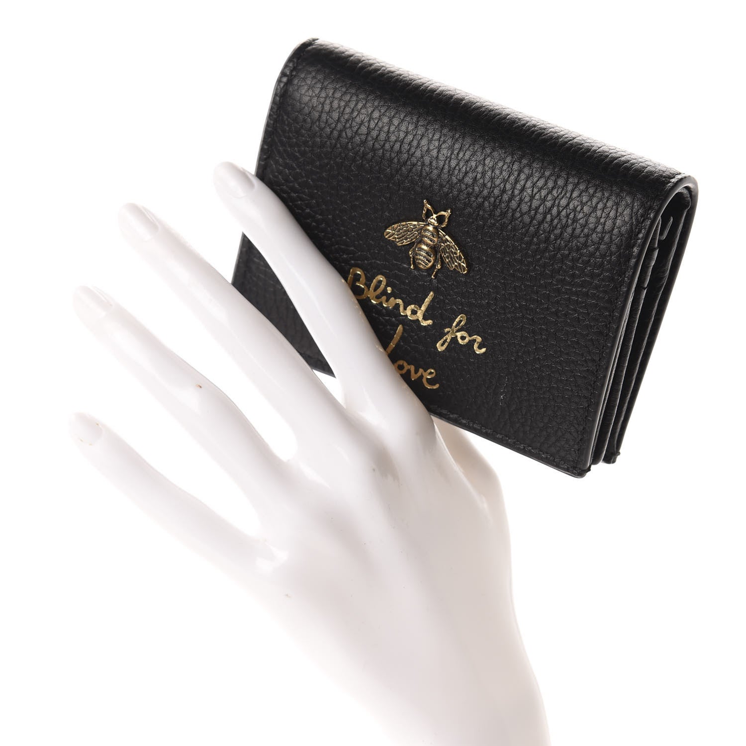 Gucci Pebbled Calfskin Animalier Card Case Black 2 of 8
