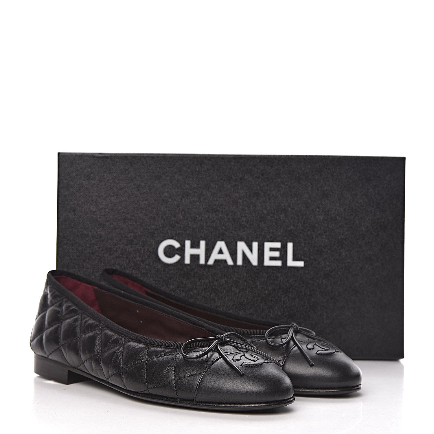 Chanel Aged Calfskin Quilted Cap Toe Ballerina Flats 35.5 Black 10 of 10