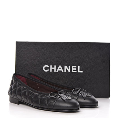 Chanel Aged Calfskin Quilted Cap Toe Ballerina Flats 35.5 Black 10 of 10