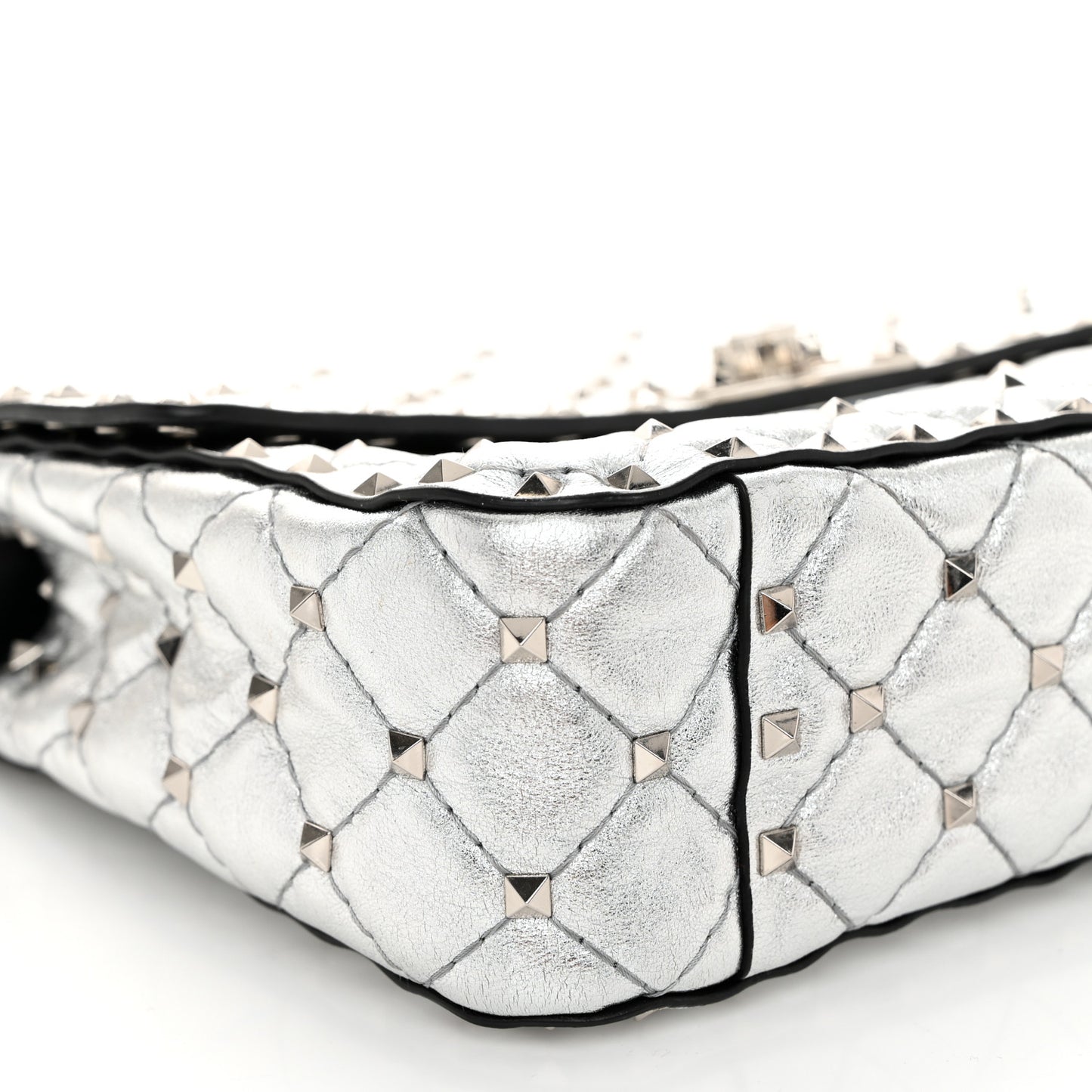Metallic Nappa Medium Rockstud Spike Shoulder Bag Silver