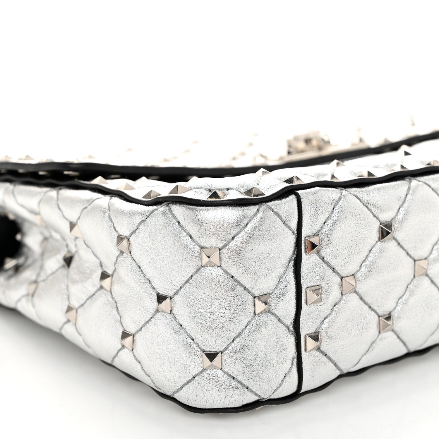 Valentino Garavani Metallic Nappa Medium Rockstud Spike Shoulder Bag Silver 8 of 10
