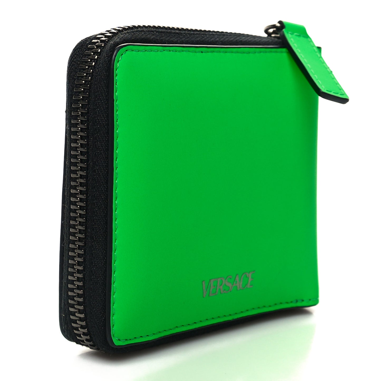 Calfskin Rubber Medusa Biggie Bifold Compact Zip Around Wallet Lime