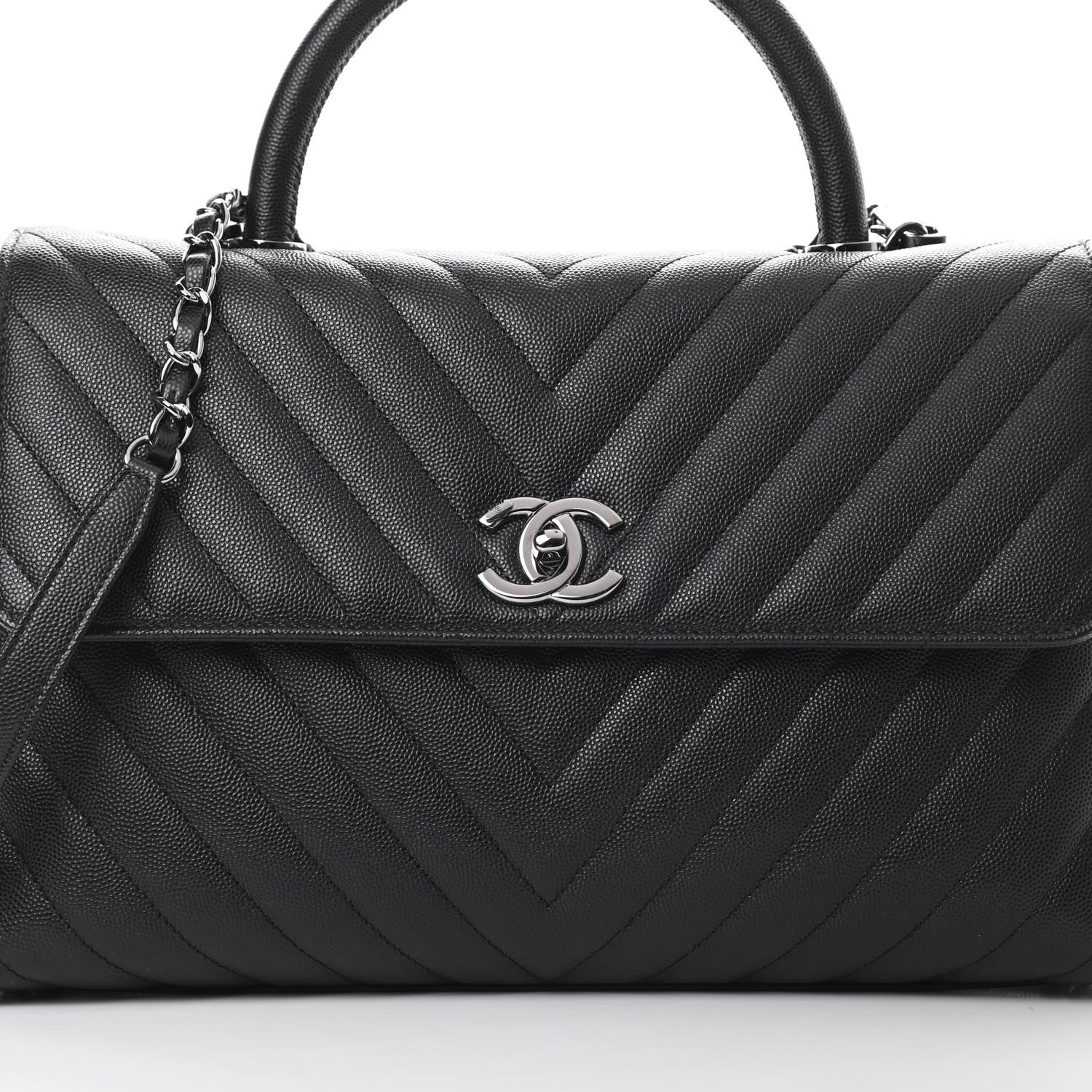 Chanel Caviar Chevron Quilted Medium Coco Handle Flap Black 8 of 11