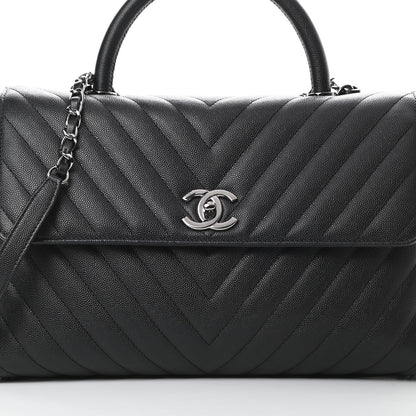 Chanel Caviar Chevron Quilted Medium Coco Handle Flap Black 8 of 11